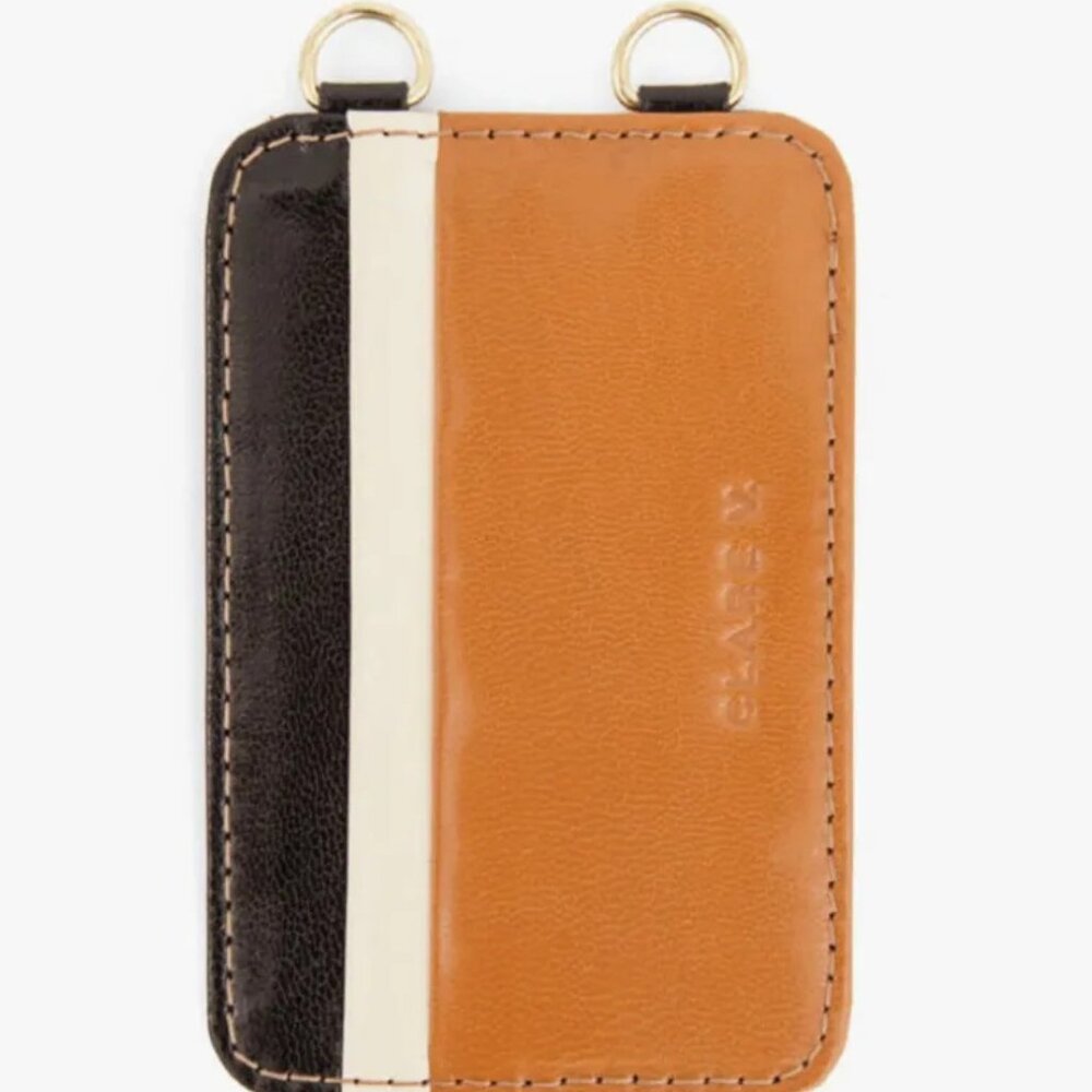 NWT Clare V Phone Card Case Wallet Tan, Cream, Black Leather